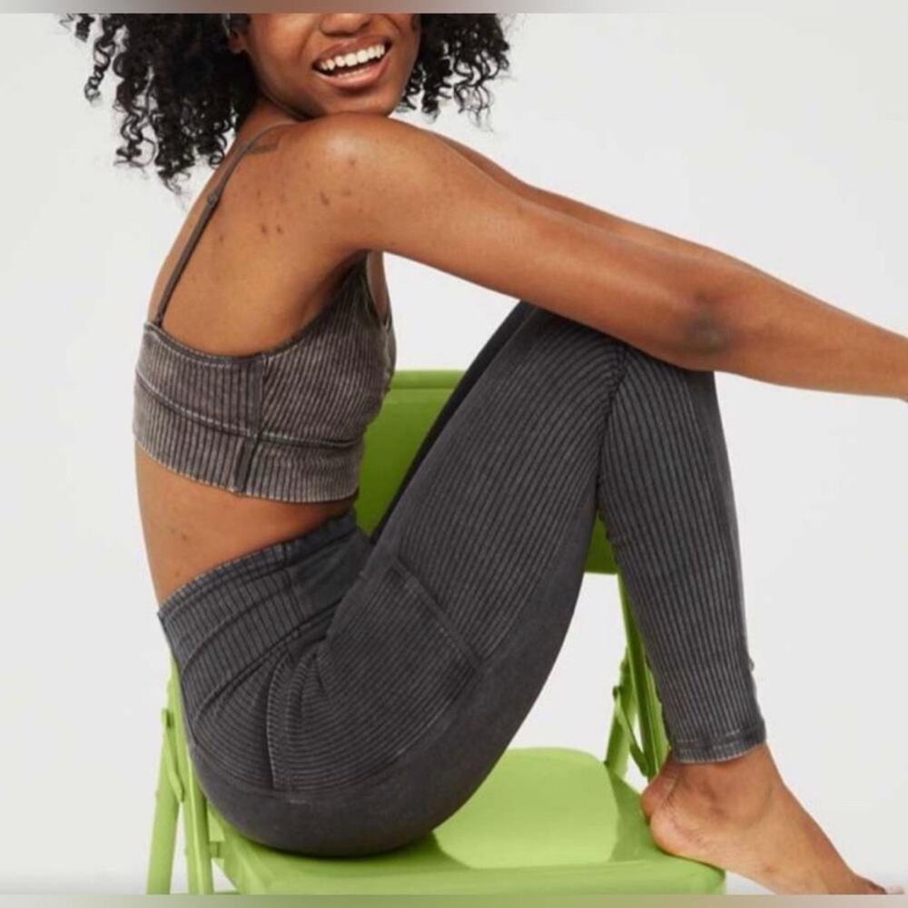 OFFLINE By Aerie Cable Leggings Womens Large Black High Waist Ribbed Pockets